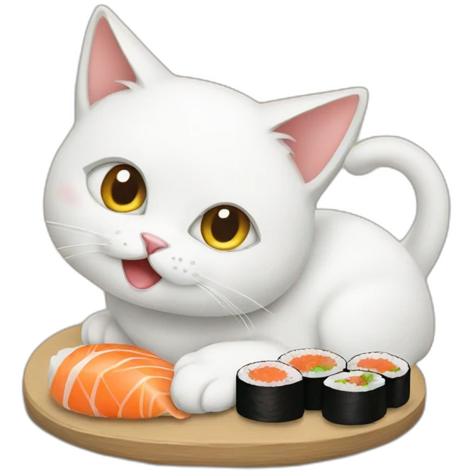 White cat eat sushi  emoji