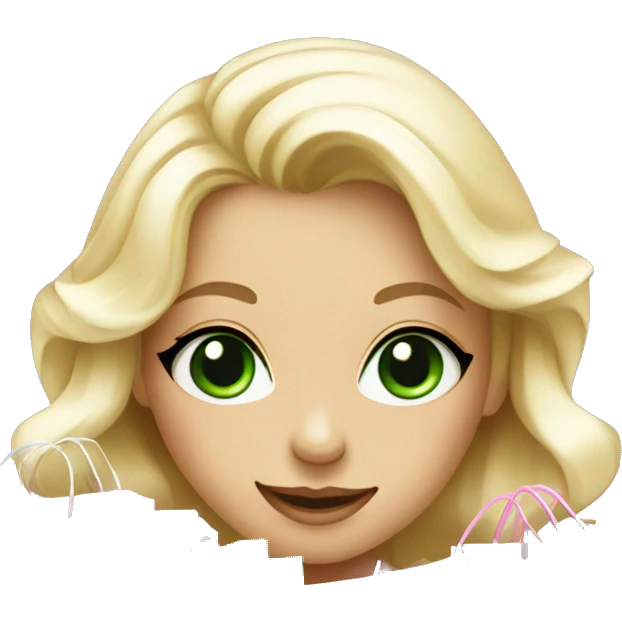 cute platinum blonde with green eyes surrounded by pink shopping bags emoji