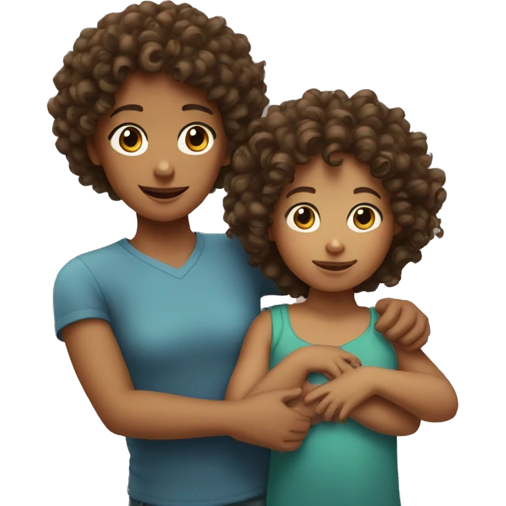 curly-haired girl with a child boy in her arms emoji