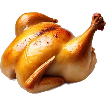 a very appetising roasted chicken on a white plate with steam because its piping hot  emoji