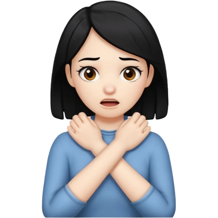 criss cross hands around throat choking self emoji female black hair brown eyes  emoji