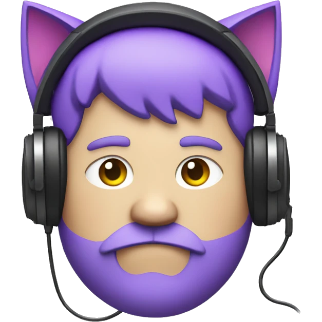 fat white man with purple cat ears, listening to music emoji