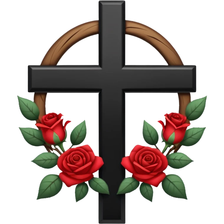 Ein christen kreuz schön verziert mit Rosen ranken aber nur in schwarz als Emoji keine Farbe verwenden einzige Farbe schwarz emoji