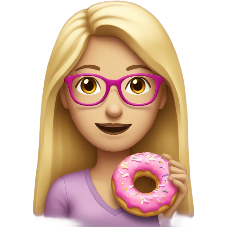 Caucasian women, blonde hair, pink glasses, eating donut emoji
