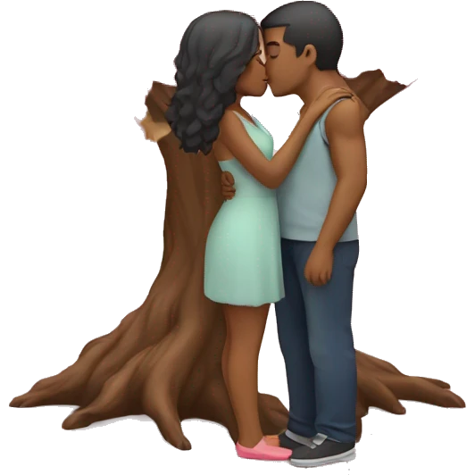 romantic kiss under tree emoji