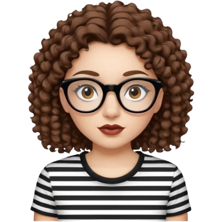 I want to describe me. I am a girl with brown hair amd curly hair. I have brown eyes and black glasses and long lashes with mascara. My lips are medium and my nose as well. I wear a white T-shirt  with black stripes. I am white skin with long curly hair emoji
