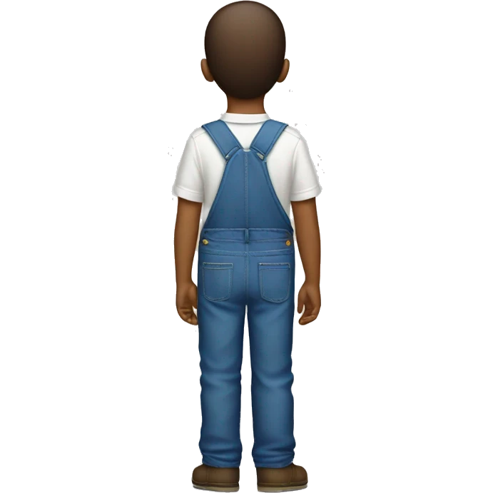 white shirt from behind, boy pointing up, blue overalls emoji