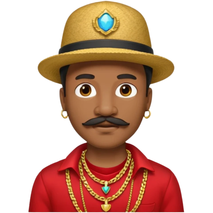 Black gypsie with mustache,hat, gold necklaces and red clothes  emoji