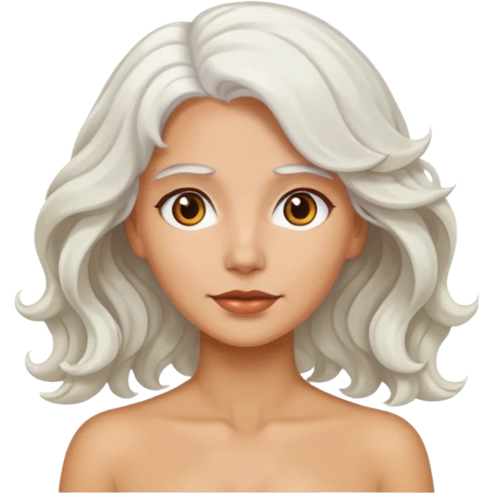 Woman with wavy white hair and tanned skin emoji