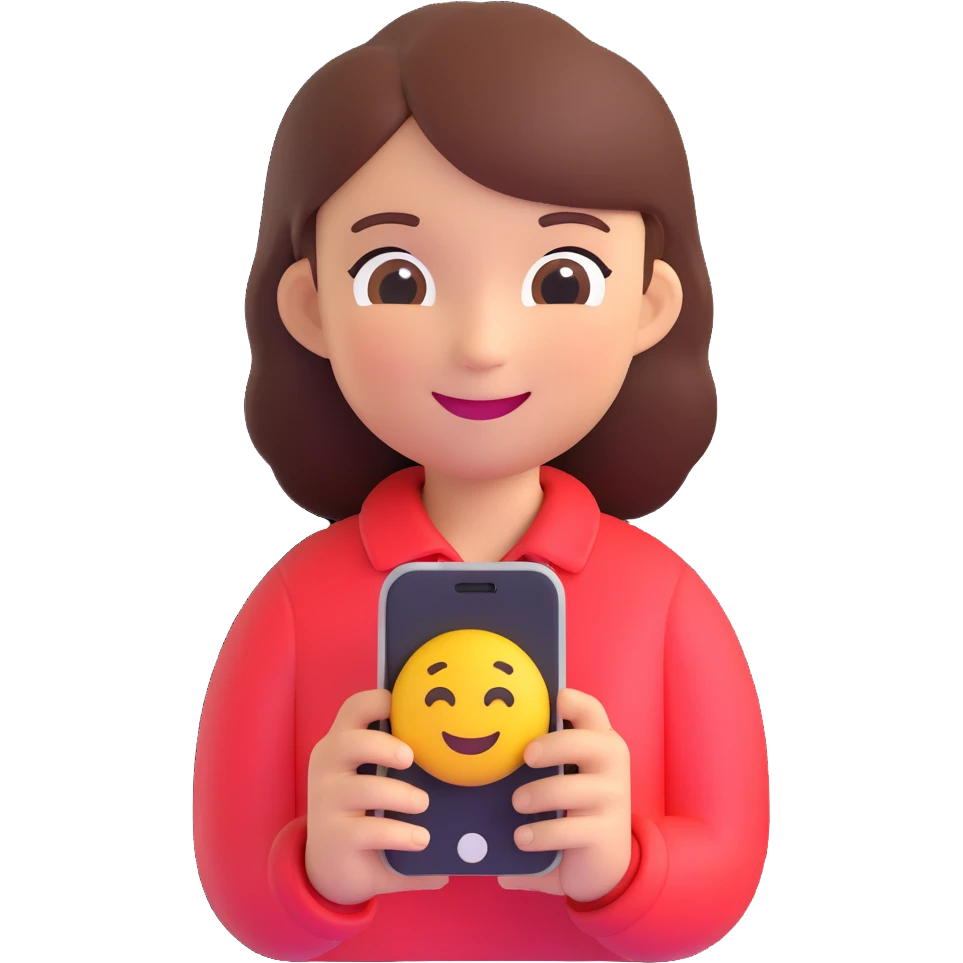 girl holding a smartphone, smiling, emoji style emoji