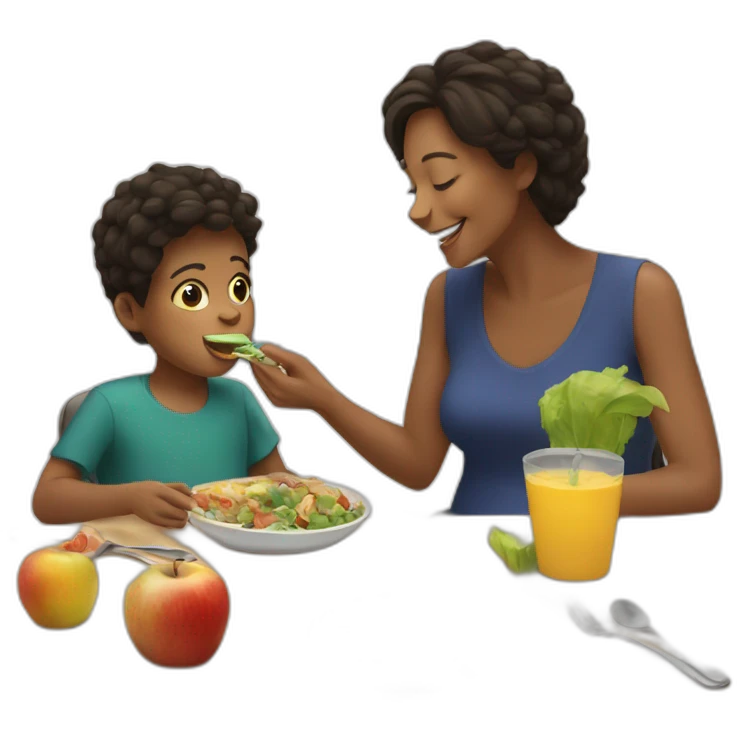 Mommy with son eat lunch emoji