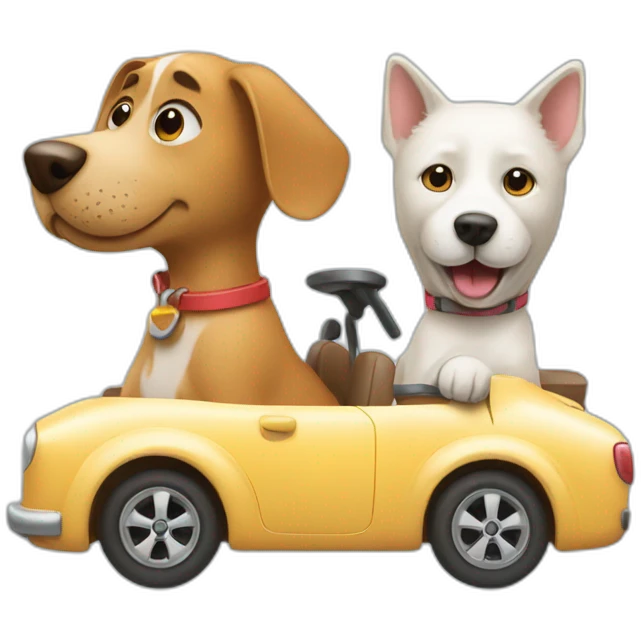 Dog driving a car with cat emoji