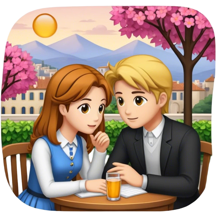 An icon representing a visual novel game, with a detailed background featuring a romantic or mysterious setting. Characters are in conversation, with dialogue boxes visible. The design captures the immersive storytelling and emotional depth of visual novels, set against a transparent background. emoji