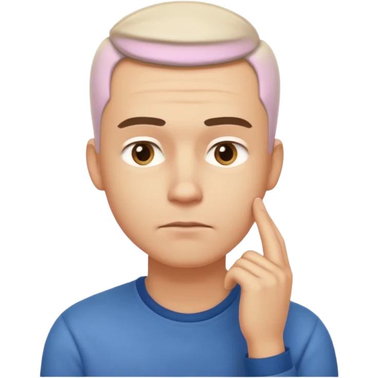 A clean-shaven man in casual clothing thinking critically, touching his chin with one hand, eyebrows slightly furrowed, focused and analytical expression. Neutral background, soft lighting, realistic emoji style. emoji