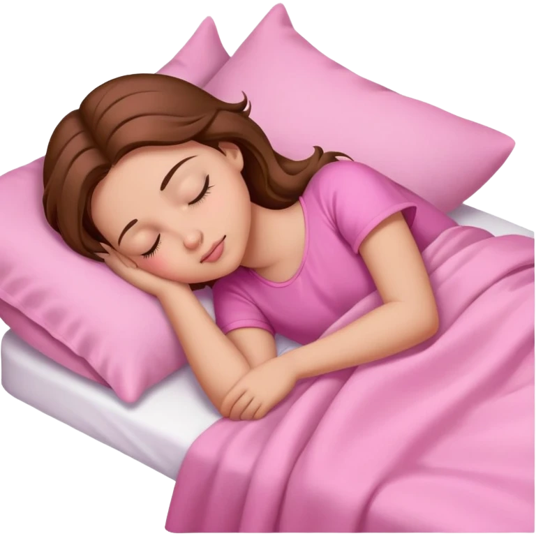 Girl sleep, pink sheets, brown hair emoji