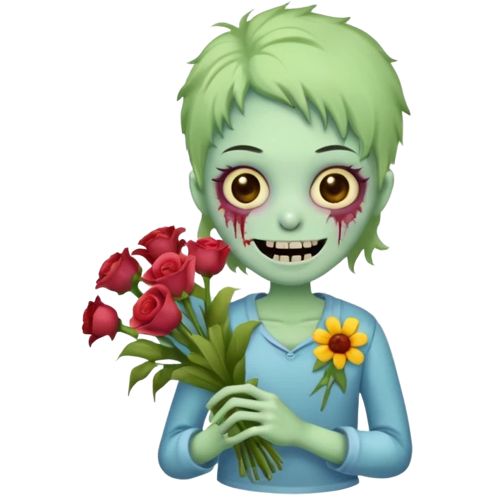 Cute funny zombie gives flowers emoji