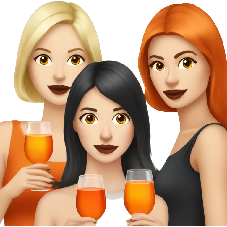 Three beautiful girls Blonde redhead and brunette  drinking aperol   emoji
