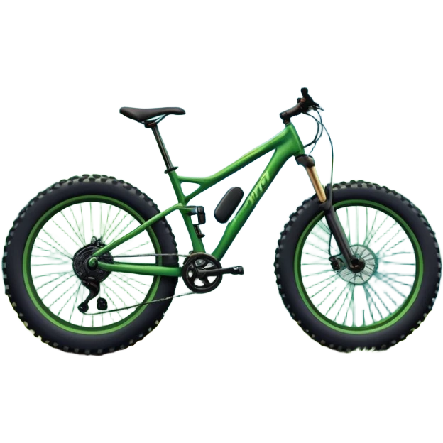 The background showcases majestic mountains, lush green valleys, and a bright blue sky with fluffy clouds. The sun casts warm light over the landscape, emphasizing the beauty of outdoor cycling. a mountain bike standing on a scenic trail.  emoji