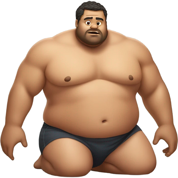 Fat man shirtless crawling on floor emoji