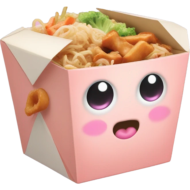Pastel Chinese food takeout box with kawaii eyes  emoji