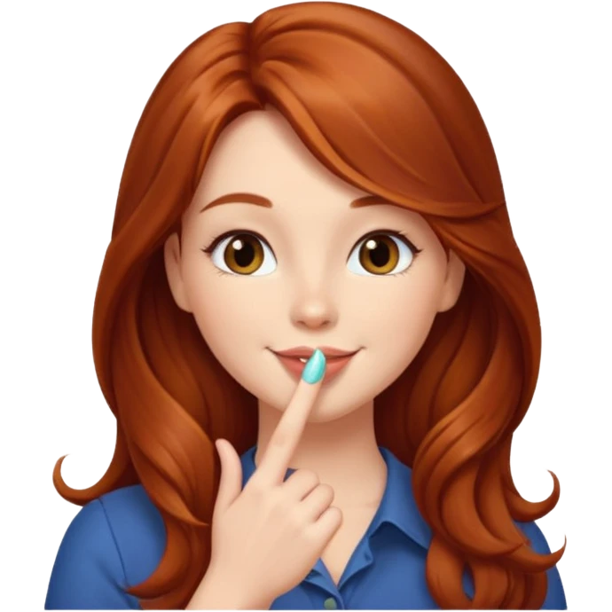 A cute woman, long auburn hair, she's blowing a kiss. emoji