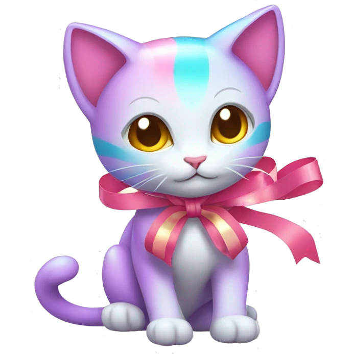 Shiny colorful Mew with ribbons emoji
