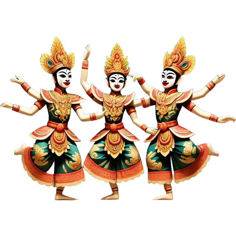 ​Cinematic Realistic Wayang Golek Ayun-ayun Dancers, depicted as intricately carved traditional wooden puppets in dynamic dance poses, adorned with vibrant painted details and expressive features, set against a softly lit stage that evokes centuries of Indonesian cultural heritage, rendered with lifelike textures and dramatic atmospheric lighting, emoji