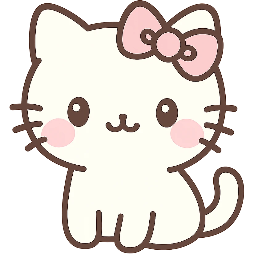 cute cat with a bow and blushing cheeks, kawaii style emoji