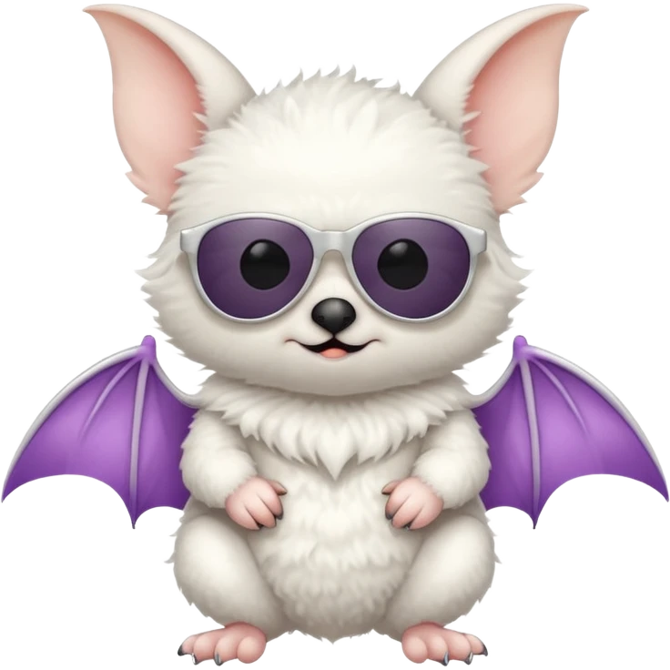 cute white bat with sunglasses, full body emoji