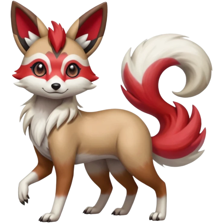 Hyper-realistic Colorful Skilled Adept Graceful Asian Painted Meloetta-Furret-Lycanroc-Zangoose-fusion-hybrid-creature (full body) emoji