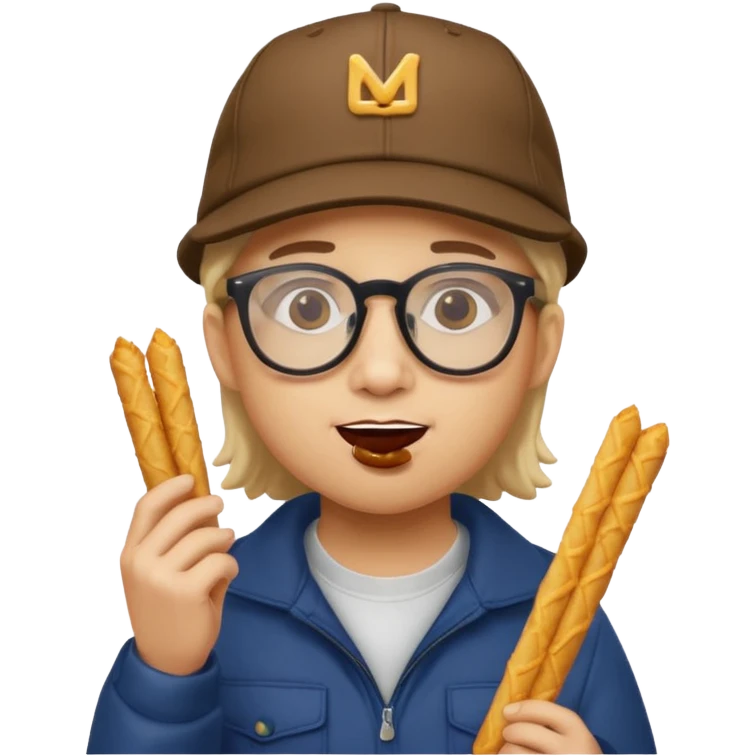 num num eatting hashbrown sticks with a cap and glasses emoji