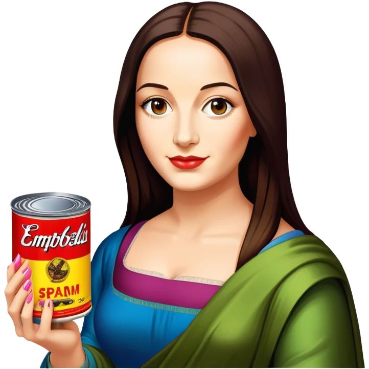 pop art warhol style monalisa holding can of spam  emoji