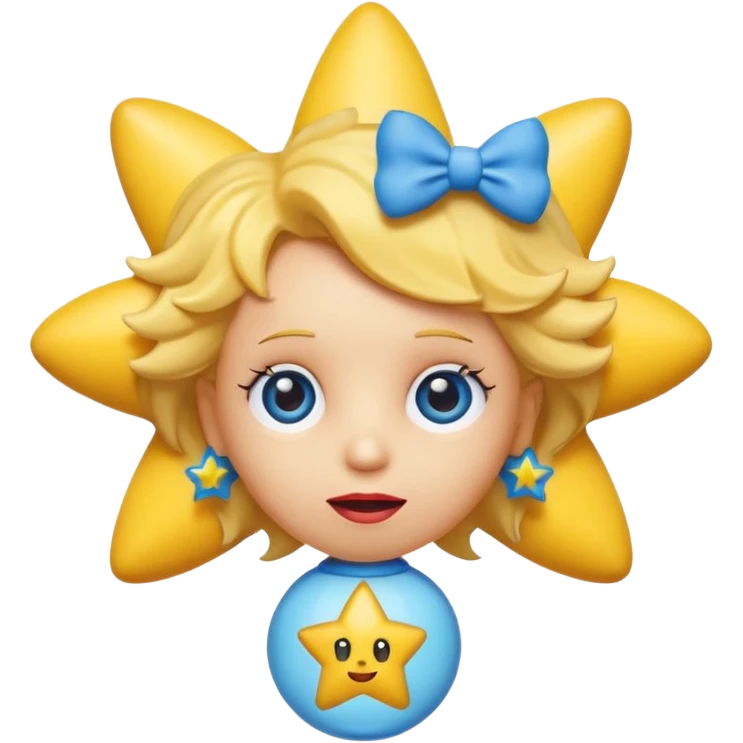 3D emoji head-only, smooth plastic, soft studio light, big round eyes, bold outline, centered, transparent bg,
Maggie Simpson, yellow skin, eight-point star hair with blue bow, red pacifier emoji