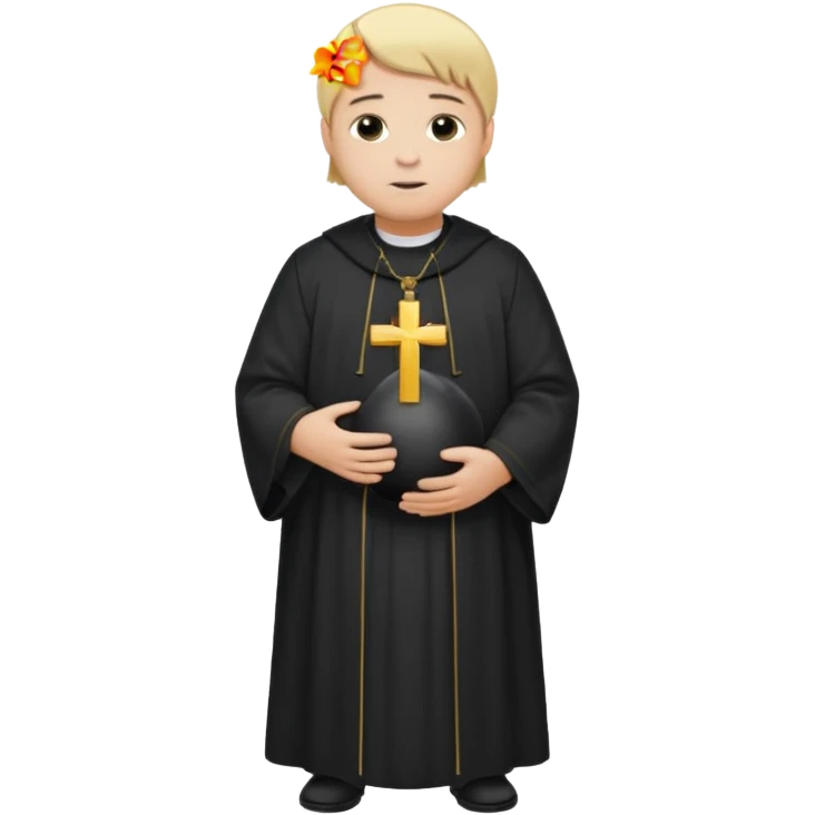 pregnant man with parted blonde middle hair  and dressed like a catholic priest  emoji