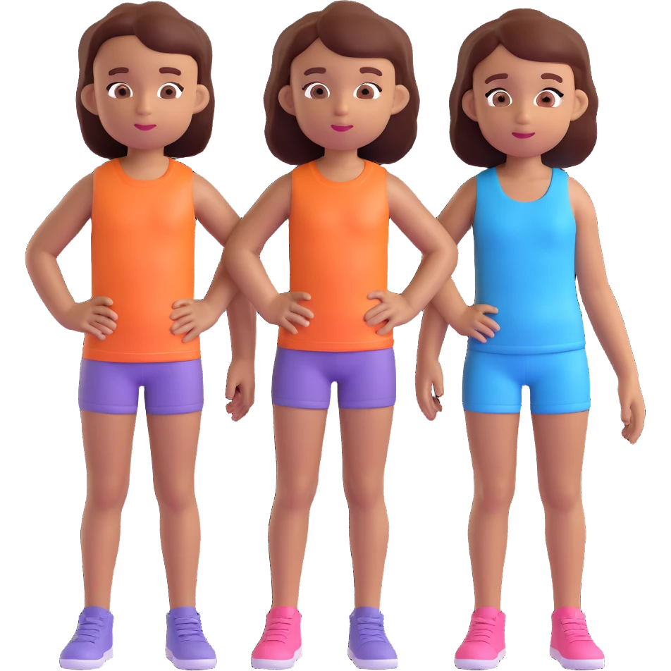 Slightly increase the volume of the upper body of the girl, separate the girl and the boy from each other, make the skin color the same for both. Keep the cartoonish 3D style. Background transparent. emoji