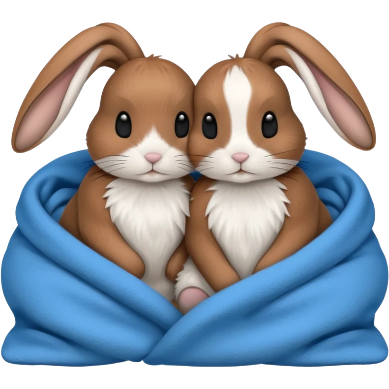  Two bunny's also black, brown & white, in a blue blanket cuddling together emoji