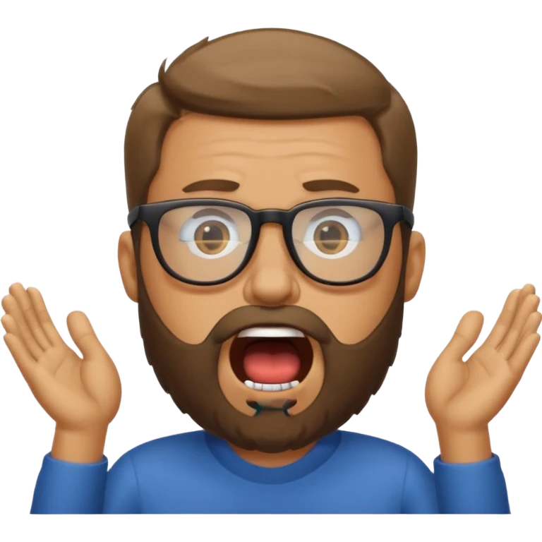 a guy with a beard, glasses and shouting : "FA, FA-TE INCOA" emoji