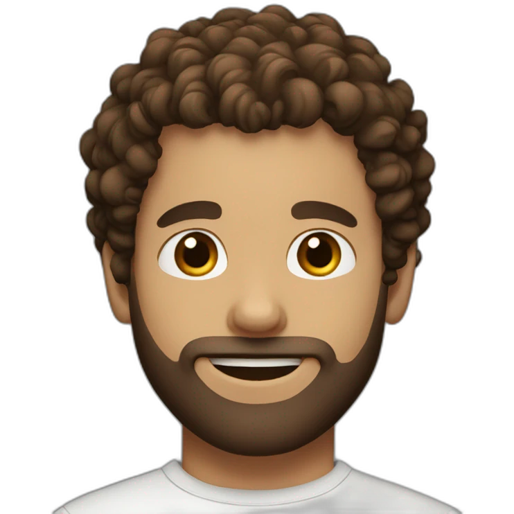Zach with curly brown hair short on the side and a short beard emoji