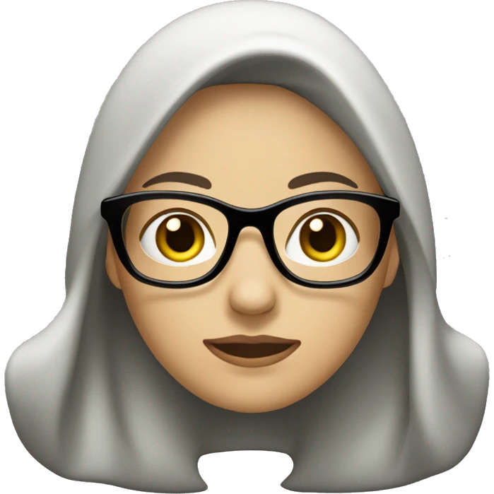Make an emoji of a woman with a green hat, black glasses, brown hair and a few gray hairs, medium white skin color. With week background emoji