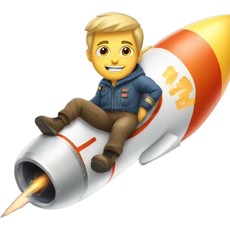 white guy sitting on rocket in 45 degree angle emoji