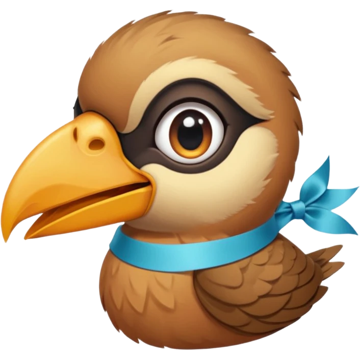 bird with piercings on beak and ribbon two eyes emoji