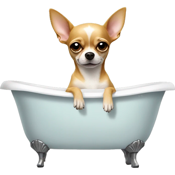 A Chihuahua smoking a cigarette in a bathtub emoji