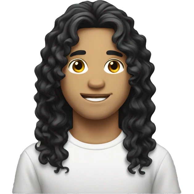 white boy with curly black long hair emoji
