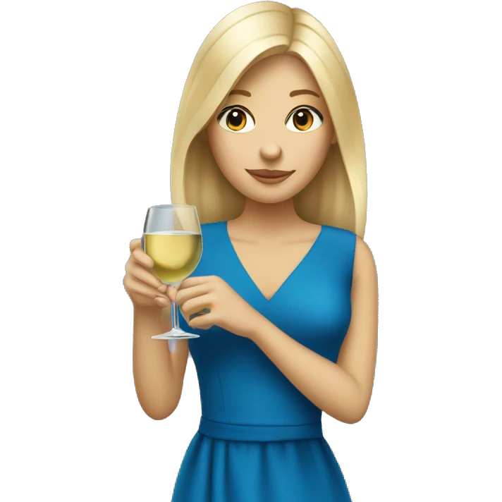 Blonde girl drinking white wine in a blue dress emoji