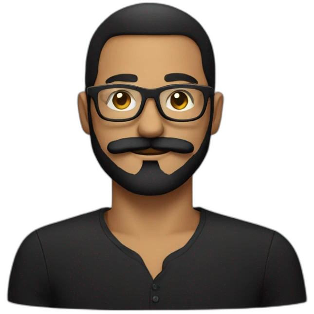 Black shirt, bearded male with Turkish mustache and black rounded glasses  emoji