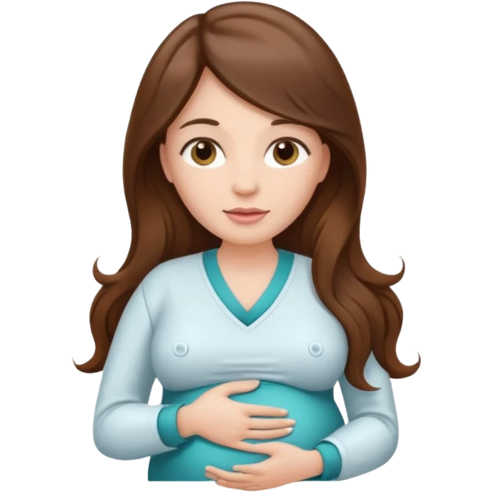 
"Pregnant woman with long brown hair and fair skin wearing a cosmetologist uniform."


 emoji