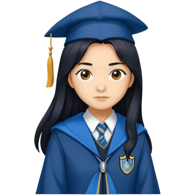 Cho Chang in harry potter, wear hogwarts Ravenclaw uniform, long black hair emoji