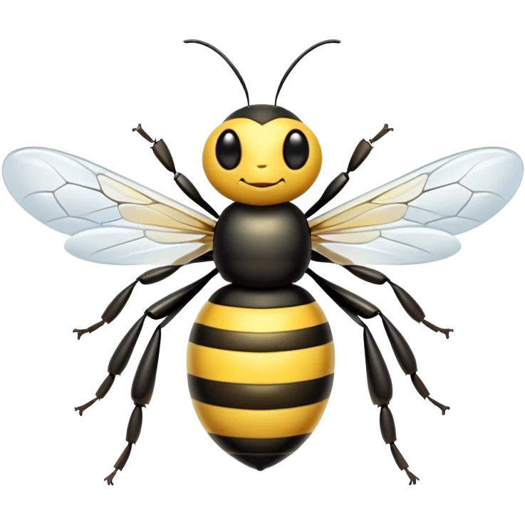 A cute yellow and black striped bee with transparent wings emoji
