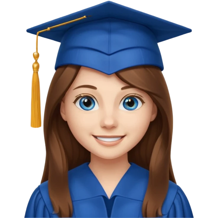high school graduation with a pretty female high school student with long brown hair, blue eyes emoji