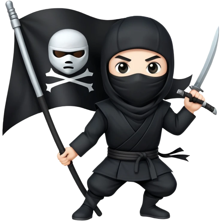 A ninja with black clothes holding a black flag emoji